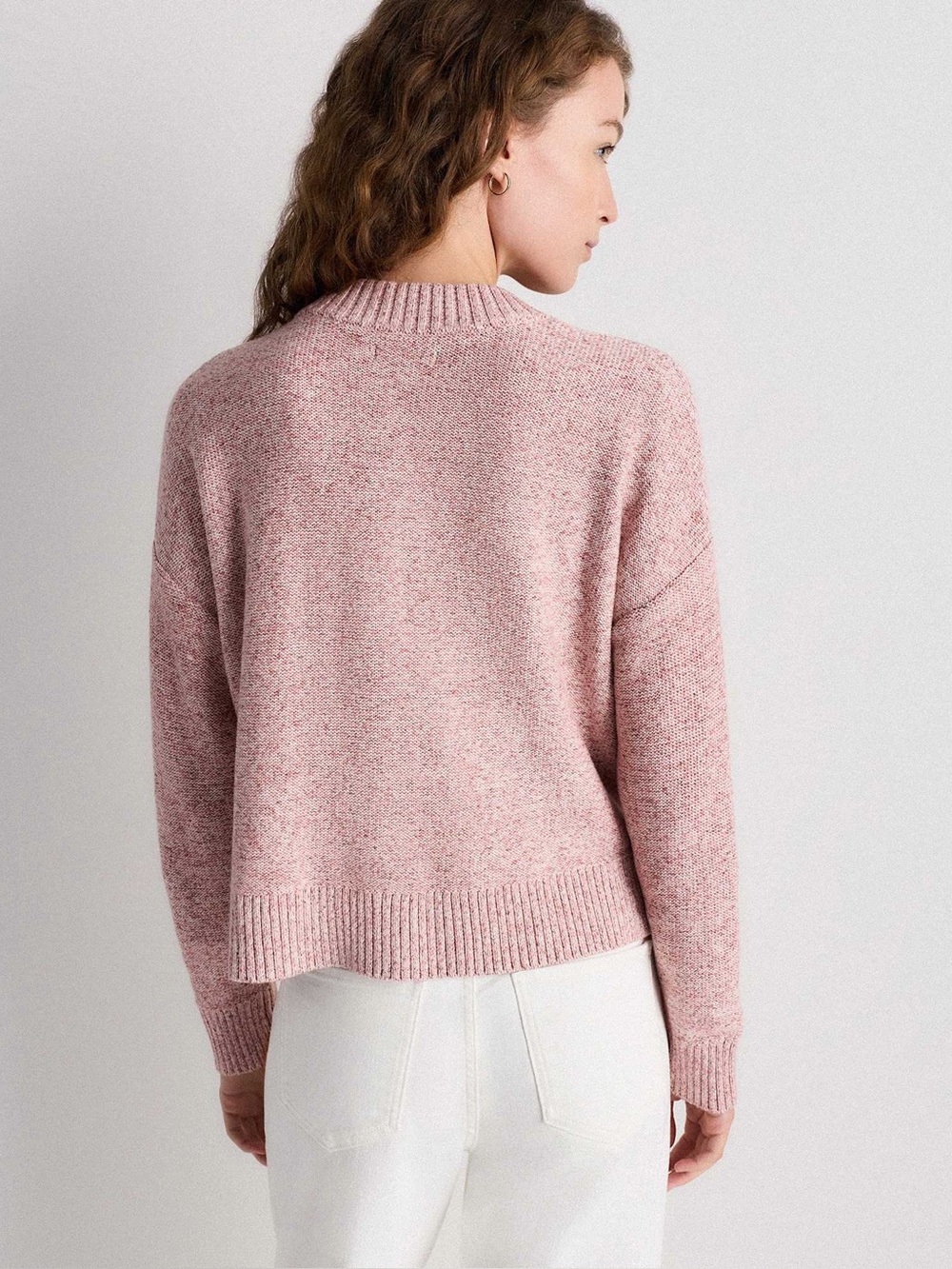 Quince Womens 100% Organic Cotton Women's Cropped Cardigan in Marled Rose Pink L - Picture 2 of 13